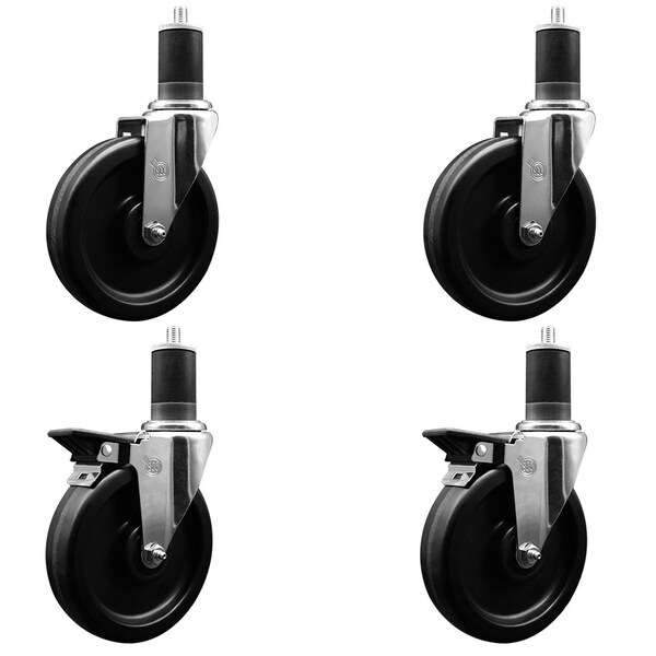6'' Phenolic Wheel Swivel 1-5/8'' Expanding Stem Caster Set 2 Brakes, 4PK